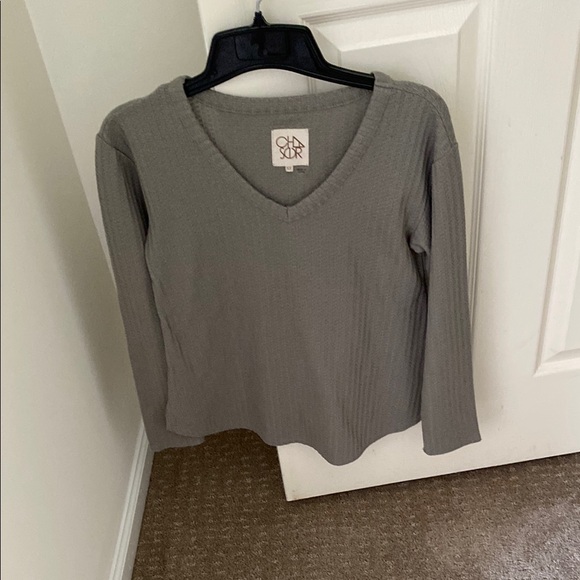 Chaser Tops - Chaser Gray V-Neck Long Sleeve Blouse